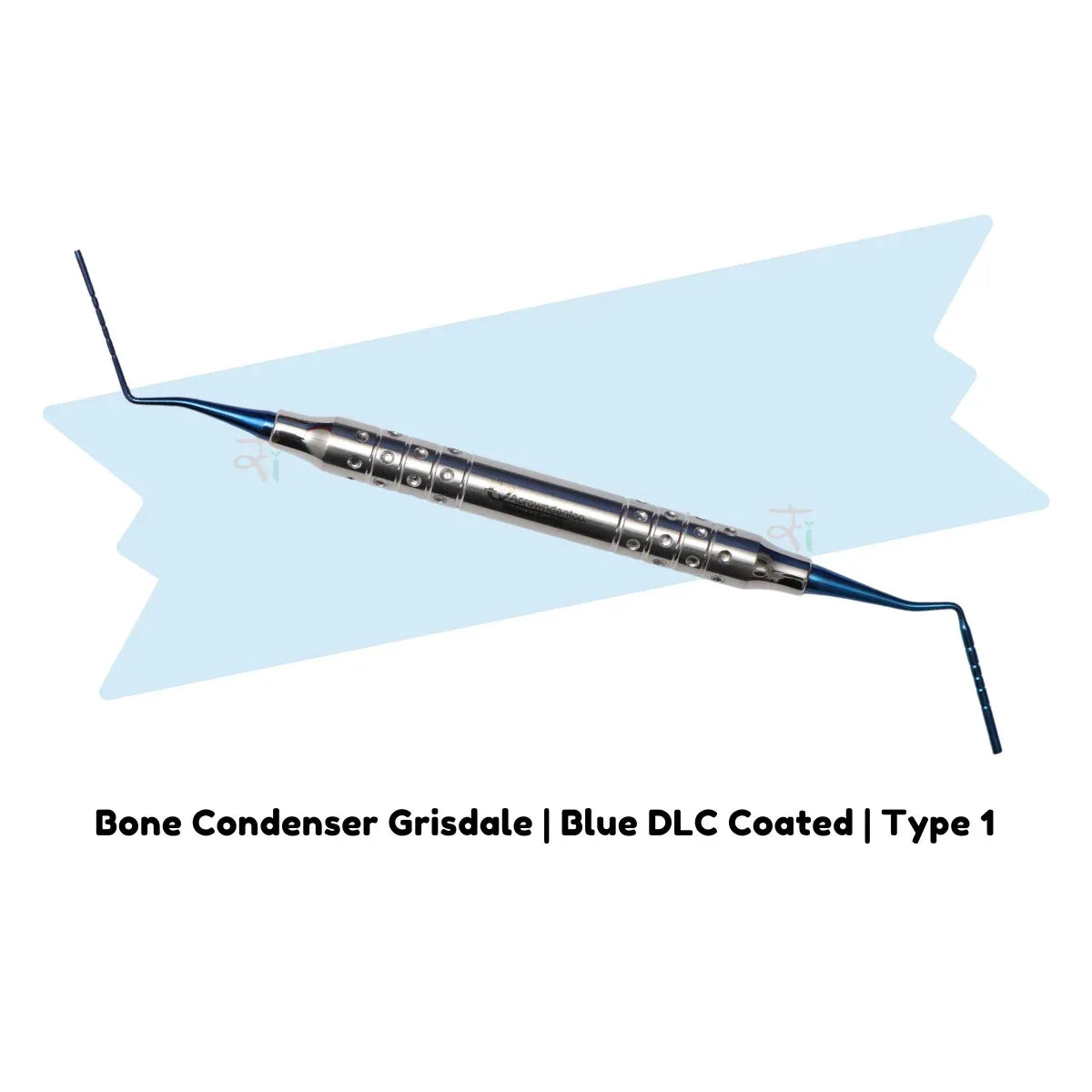 Bone condenser Grisdale with blue DLC coating on a white background