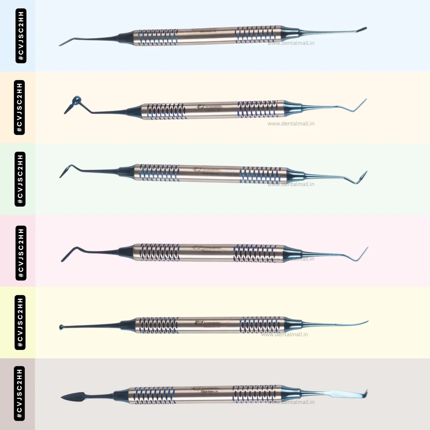 Set of dental tools with a light beige background