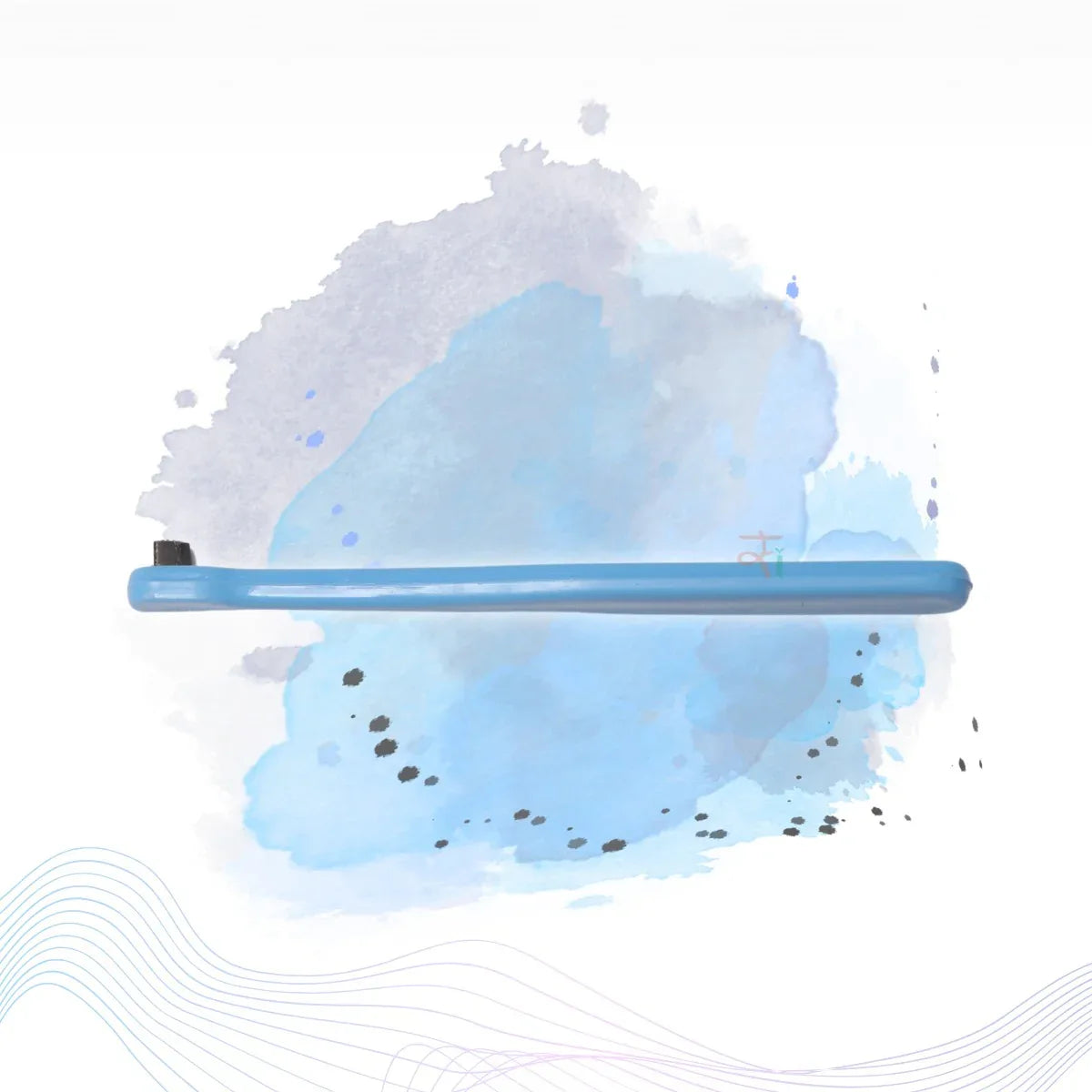 Blue straw with a watercolor cloud design on a white background