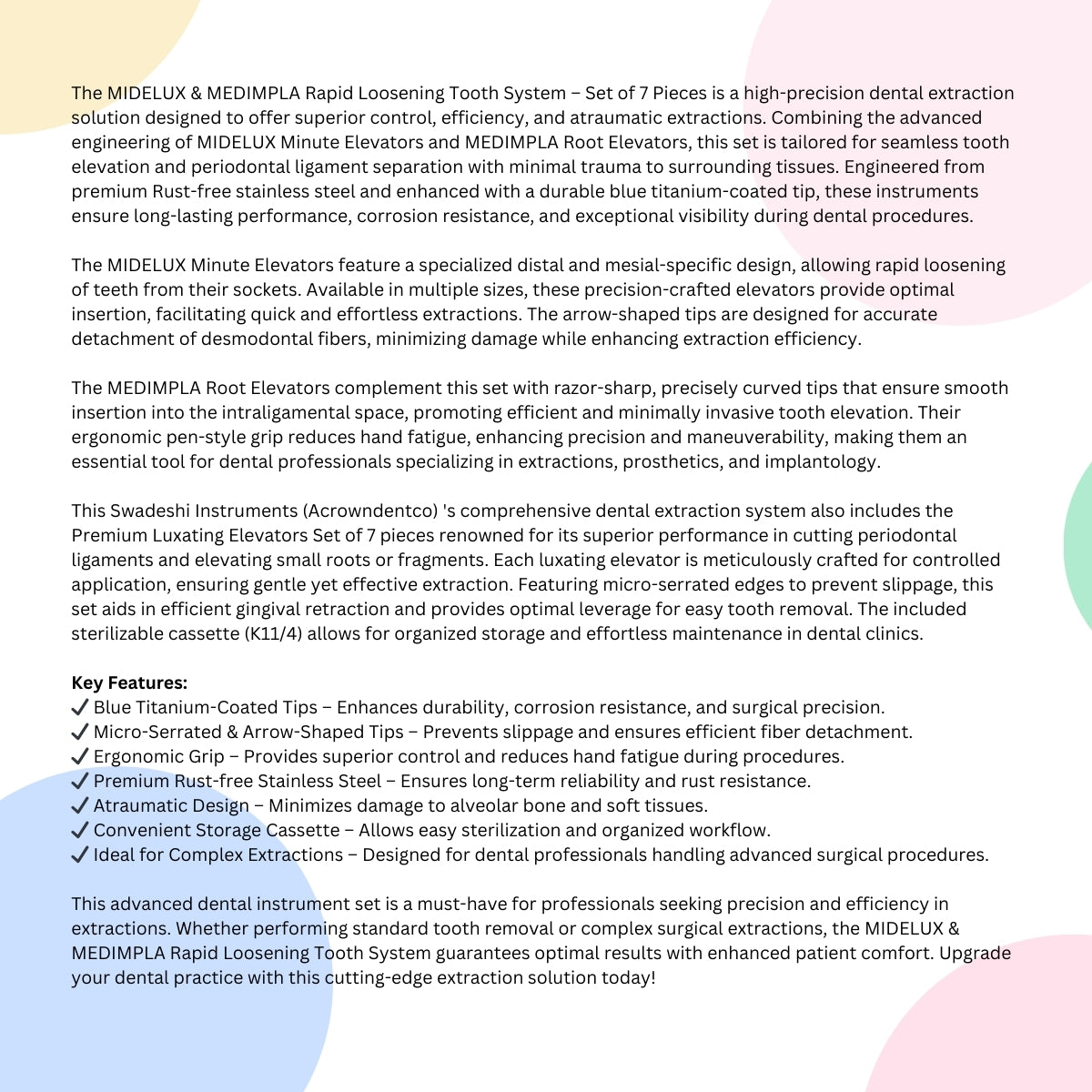 SI-Midelux & SI-Medimpla Rapid Loosening Tooth System Set of 7 Pieces #MMK7