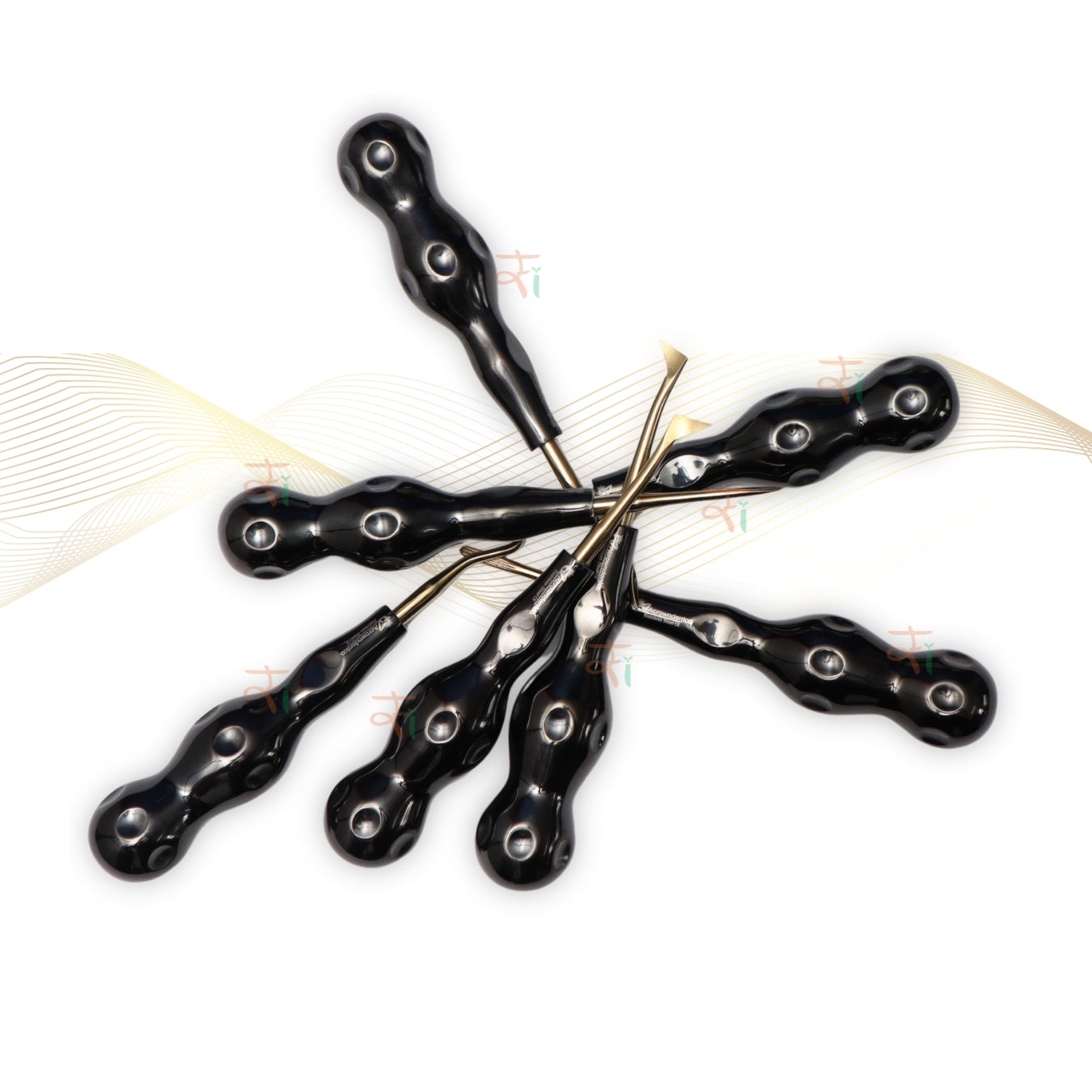 ROOT ELEVATORS PREMIUM ANATOMICAL HANDLE SET OF 7 Pcs. #REPAHK7B3 Anatomic BLACK DLC Handle | Gold TiN Coated Tip | CNC Non-Breakable Design Joint