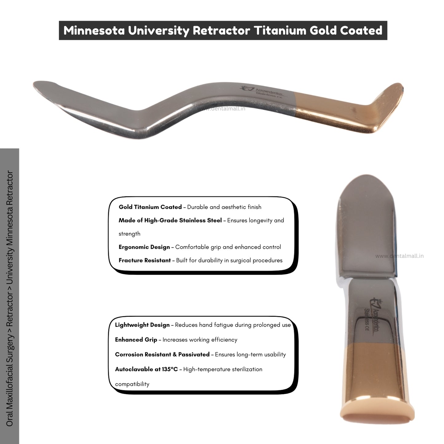 Minnesota University Retractor Titanium Gold Coated #UMRTCG