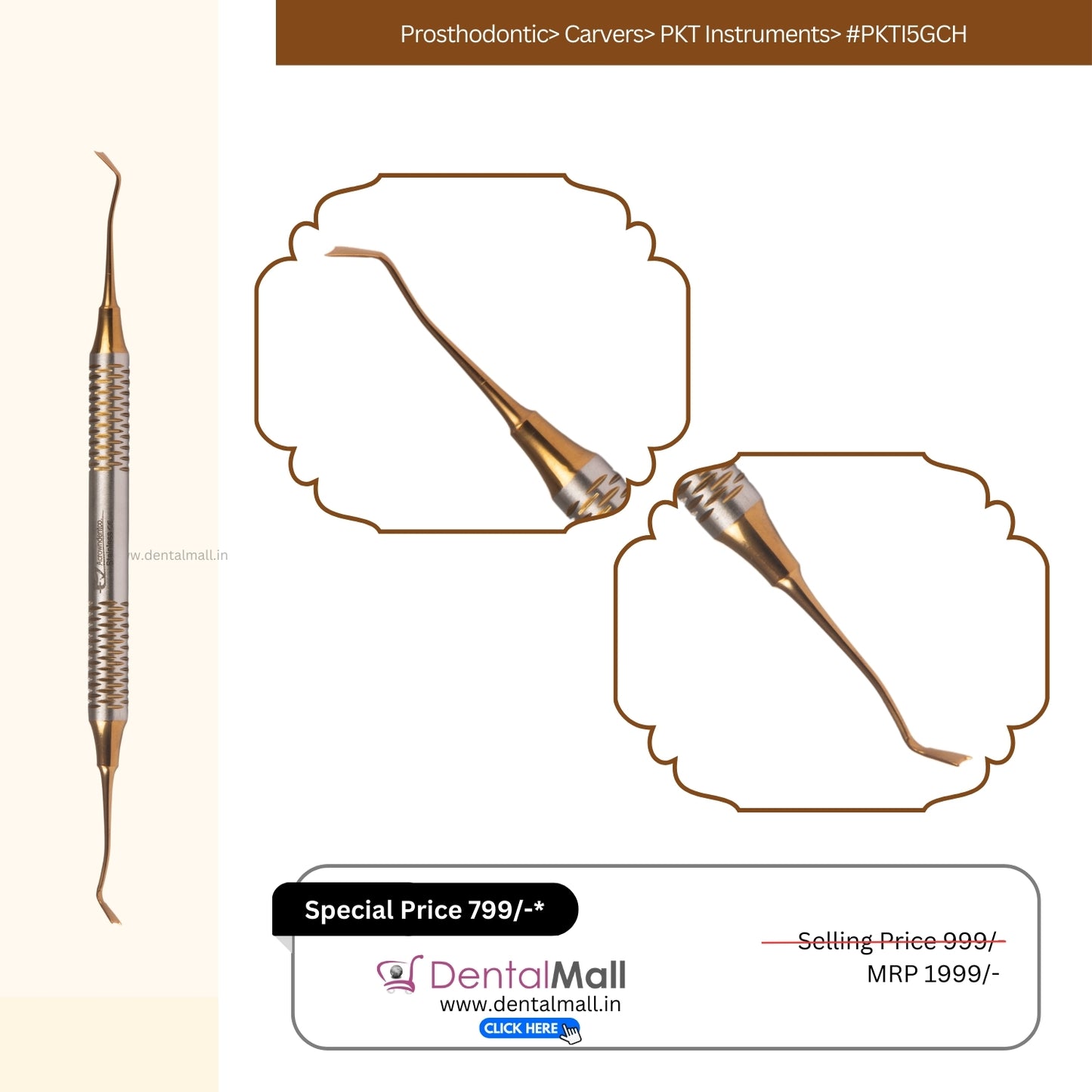 P.K. Thomas Modelling (PKT Carving) Instruments – Gold TiN Coated Premium SI-DALILA Hollow Handle Set Of 5 Pcs #PKTK5GCH