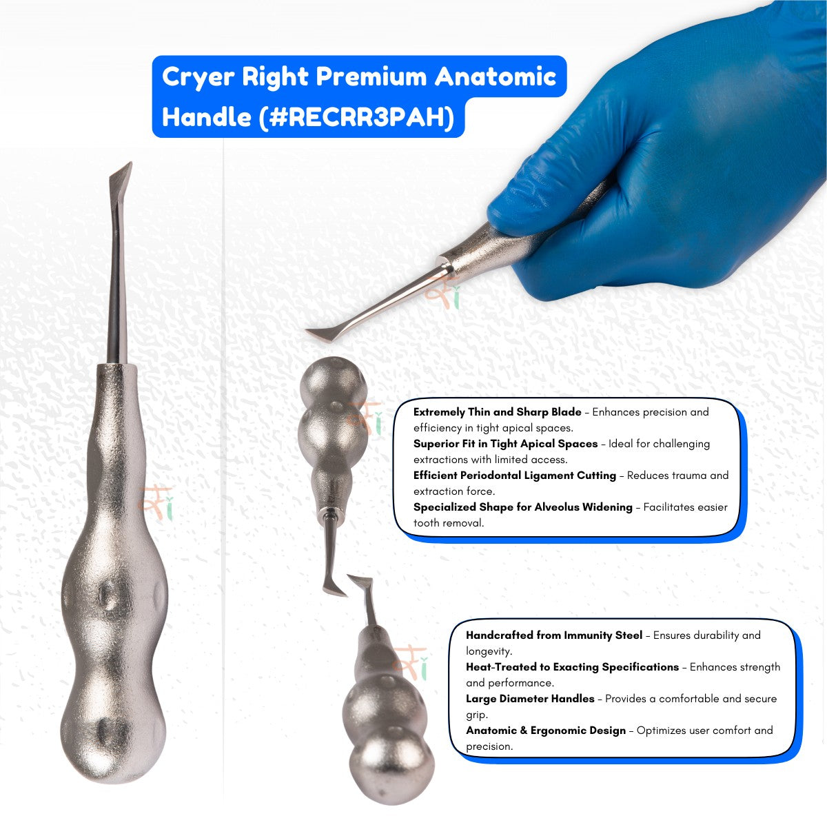 Root Elevator Cryer Set of 3 Pcs – Premium SI-Anatomic Handle Sand-Blasting Pattern #RECRK3PAH