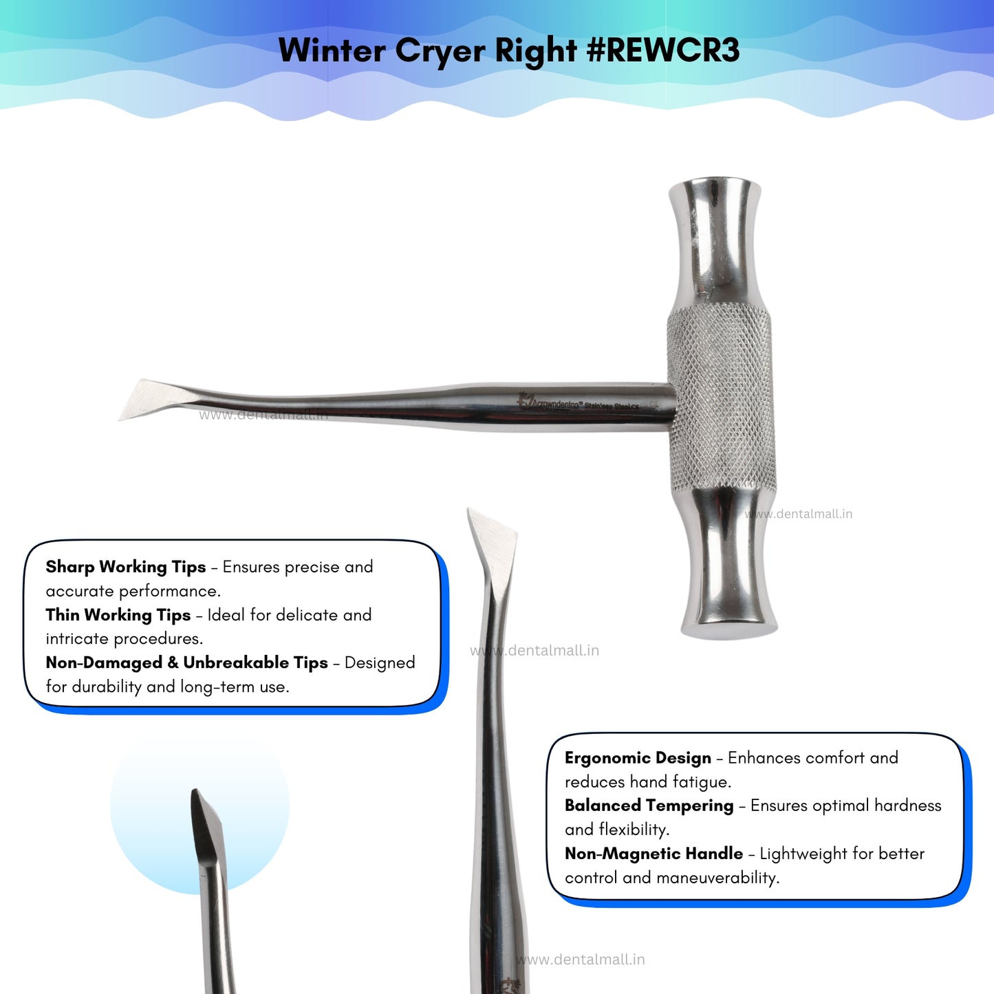 Root Elevators Kit with Crossbar Set of 9 Pcs (Non-Magnetic Handle) #RECBK9