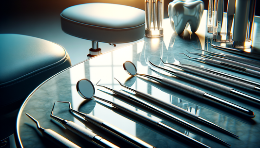 neatly arranged dental instruments on a clean white surface in soft natural light