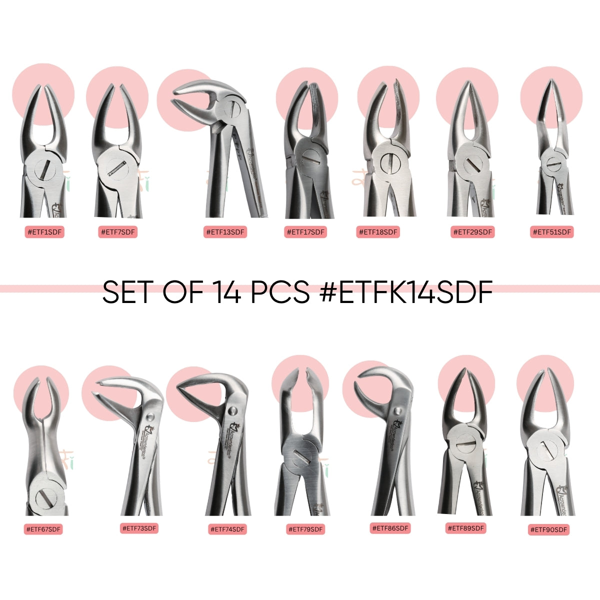 Extraction Tooth Forceps Kit - Standard-English Pattern Dull Finish Surface