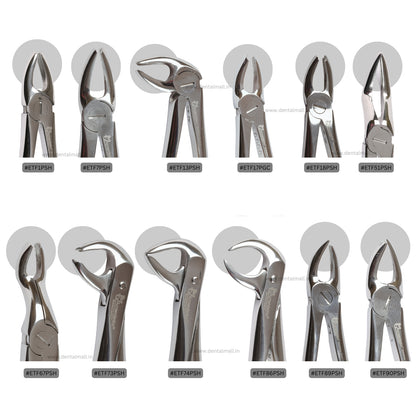 Extraction Tooth Forceps Kit Premium Quality Finger Pattern with Holes Handle Matte Sandblasting Set of 12 Pcs