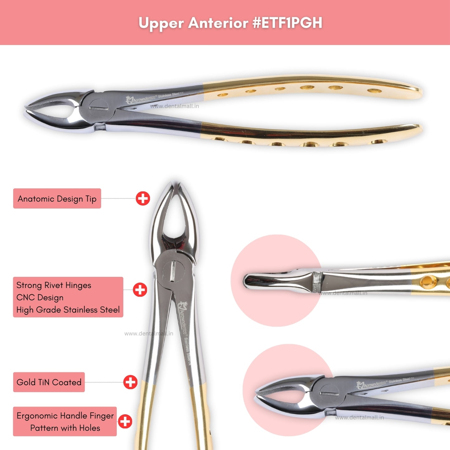 Extraction Tooth Forceps Kit Premium Quality Finger Pattern with Holes Gold TiN Coated Set of 12 Pcs #ETFK12PGH