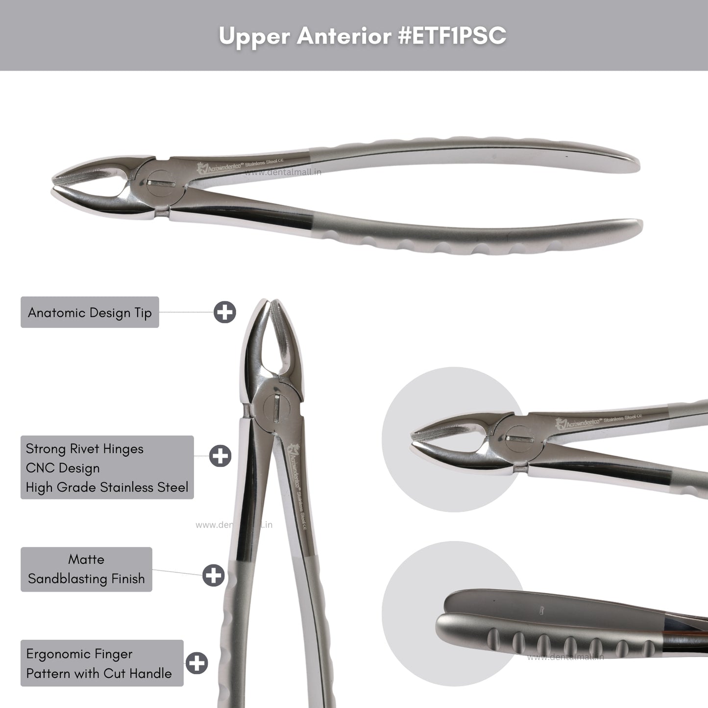 Extraction Tooth Forceps Kit Premium Quality Finger Pattern with Cut Handle Matte Sandblasting Finish, Set of 12 Pcs