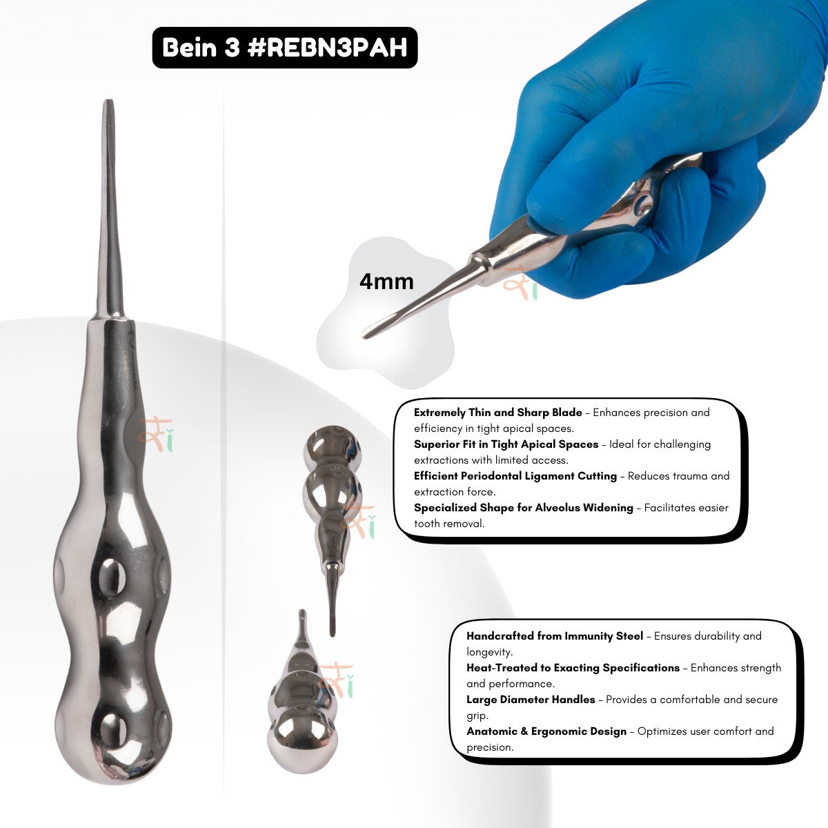 Root Elevator Bein Premium Anatomic Handle Set of 3 Pcs #REBNK3PAH