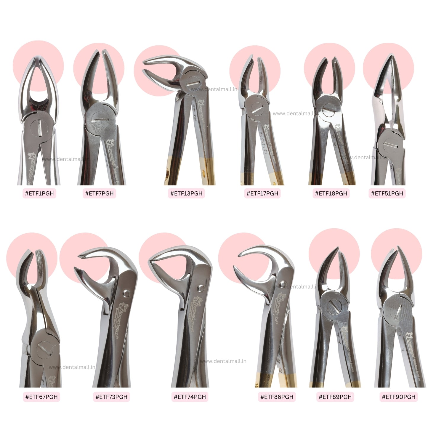 Extraction Tooth Forceps Kit Premium Quality Finger Pattern with Holes Gold TiN Coated Set of 12 Pcs #ETFK12PGH