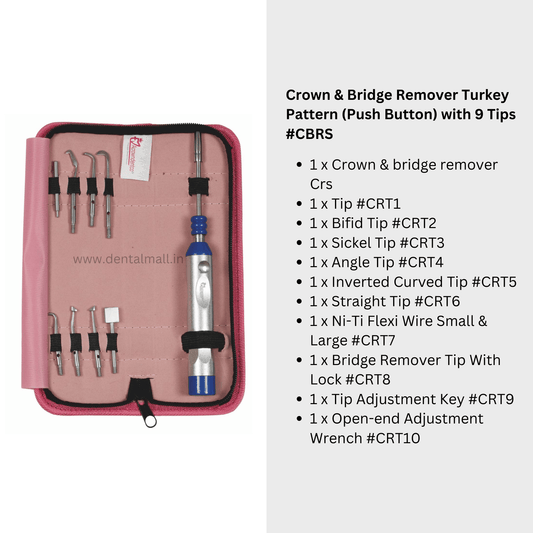 Crown & Bridge Remover Turkey Pattern (Push Button) with 9 Tips #CBRS