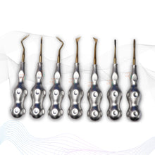 ROOT ELEVATORS PREMIUM ANATOMICAL HANDLE  SET OF 7 Pcs Anatomic SILVER DLC Handle | Gold TiN Coated Tip | CNC Non-Breakable Design Joint