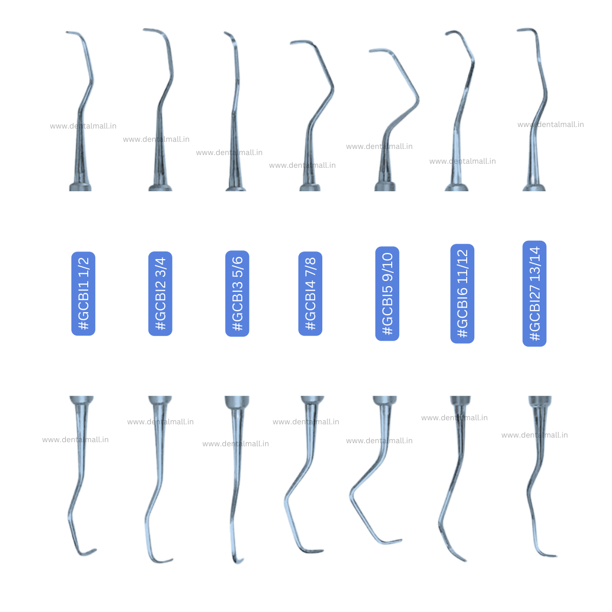 Gracey Curette Kit - Set of 7 (Blue TiN Coated Tips & SI-DALILA Cut Hollow Handle Pattern) #GCBK7CH