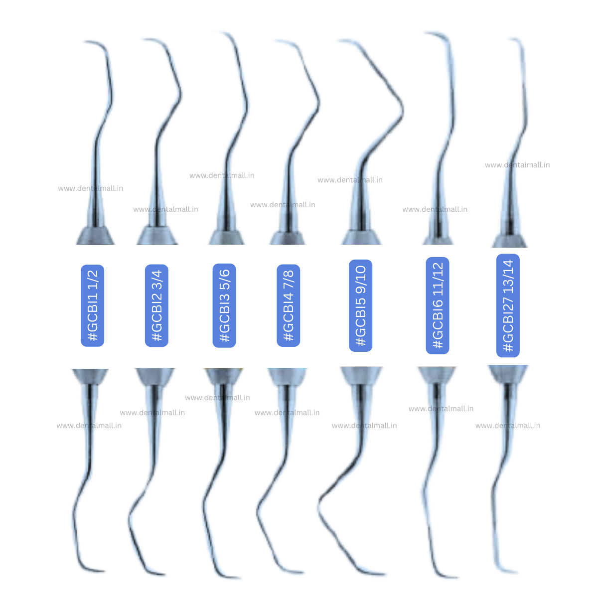 Gracey Curette Kit - Set of 7 (Blue TiN Coated Tips & SI-DALILA Cut Hollow Handle Pattern) #GCBK7CH