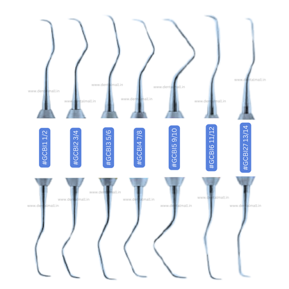 Gracey Curette Kit - Set of 7 (Blue TiN Coated Tips & SI-DALILA Cut Hollow Handle Pattern) #GCBK7CH