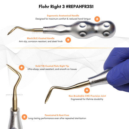 ROOT ELEVATORS PREMIUM ANATOMICAL HANDLE  SET OF 7 Pcs Anatomic SILVER DLC Handle | Gold TiN Coated Tip | CNC Non-Breakable Design Joint