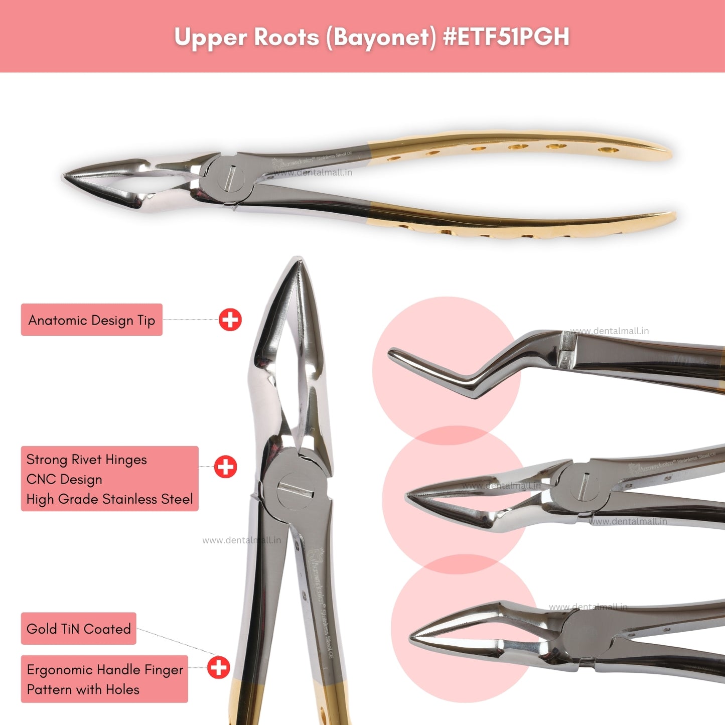 Extraction Tooth Forceps Kit Premium Quality Finger Pattern with Holes Gold TiN Coated Set of 12 Pcs #ETFK12PGH