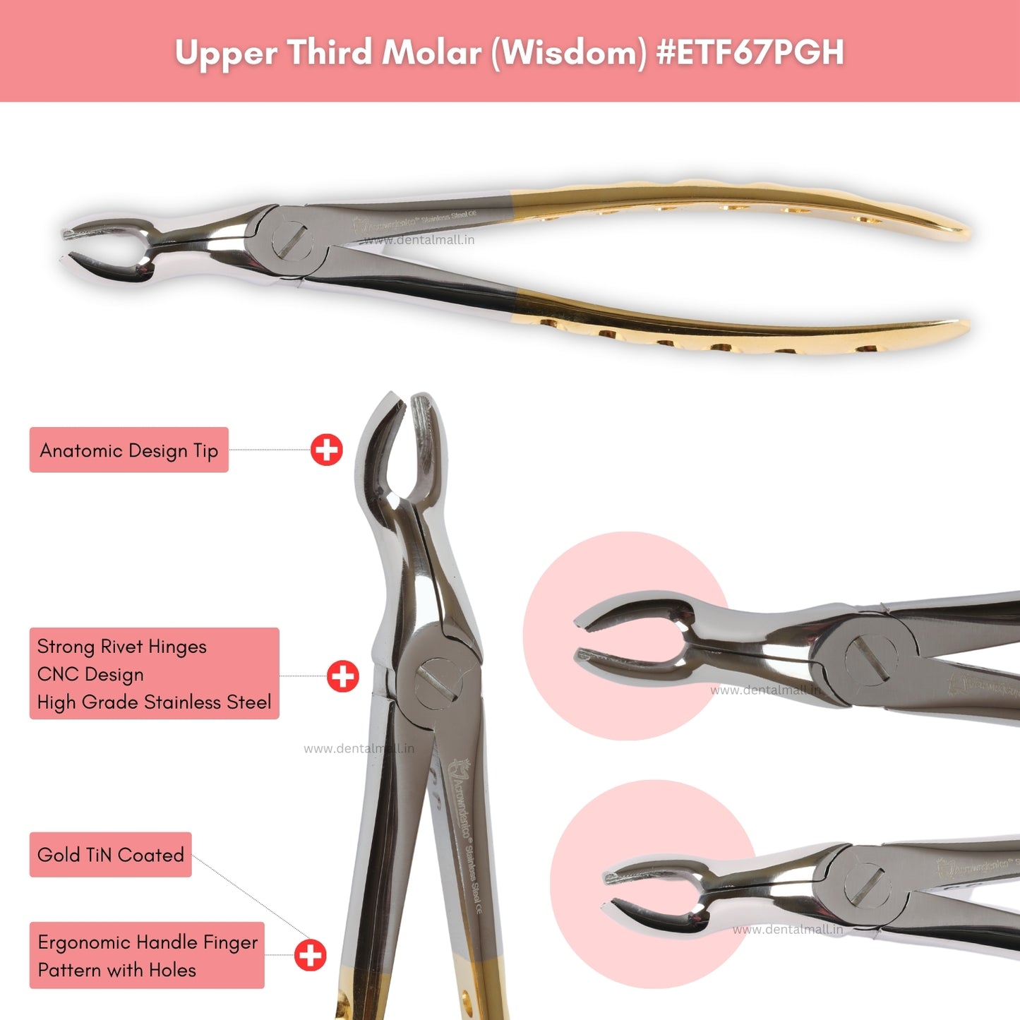 Extraction Tooth Forceps Kit Premium Quality Finger Pattern with Holes Gold TiN Coated Set of 12 Pcs #ETFK12PGH