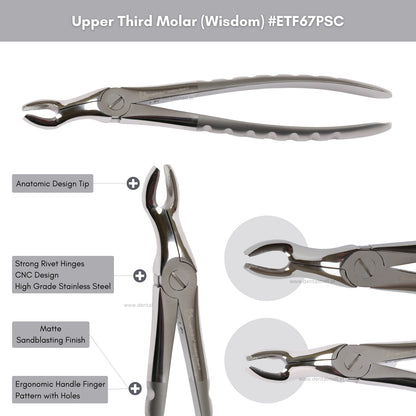 Extraction Tooth Forceps Kit Premium Quality Finger Pattern with Cut Handle Matte Sandblasting Finish, Set of 12 Pcs