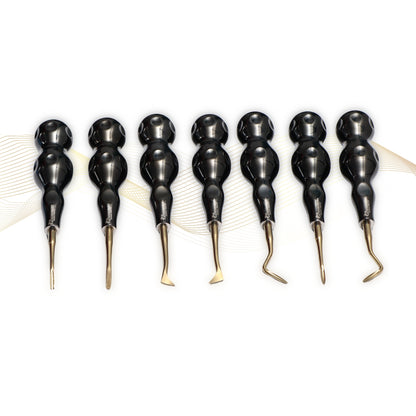 ROOT ELEVATORS PREMIUM ANATOMICAL HANDLE  SET OF 7 Pcs. #REPAHK7B3 Anatomic BLACK DLC Handle | Gold TiN Coated Tip | CNC Non-Breakable Design Joint