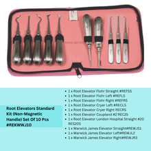 Root Elevators with Warwick James Kit (Non-Magnetic Handle) – Set of 10 Pcs. #REWWJK10