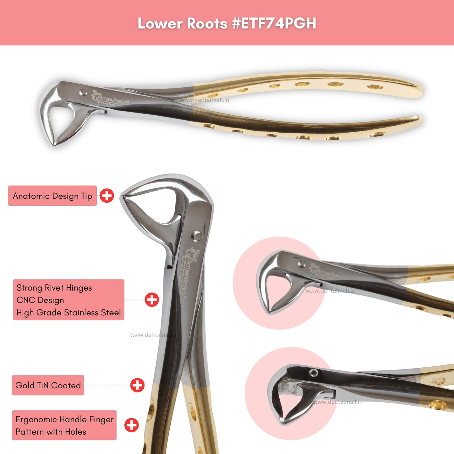 Extraction Tooth Forceps Kit Premium Quality Finger Pattern with Holes Gold TiN Coated Set of 12 Pcs #ETFK12PGH