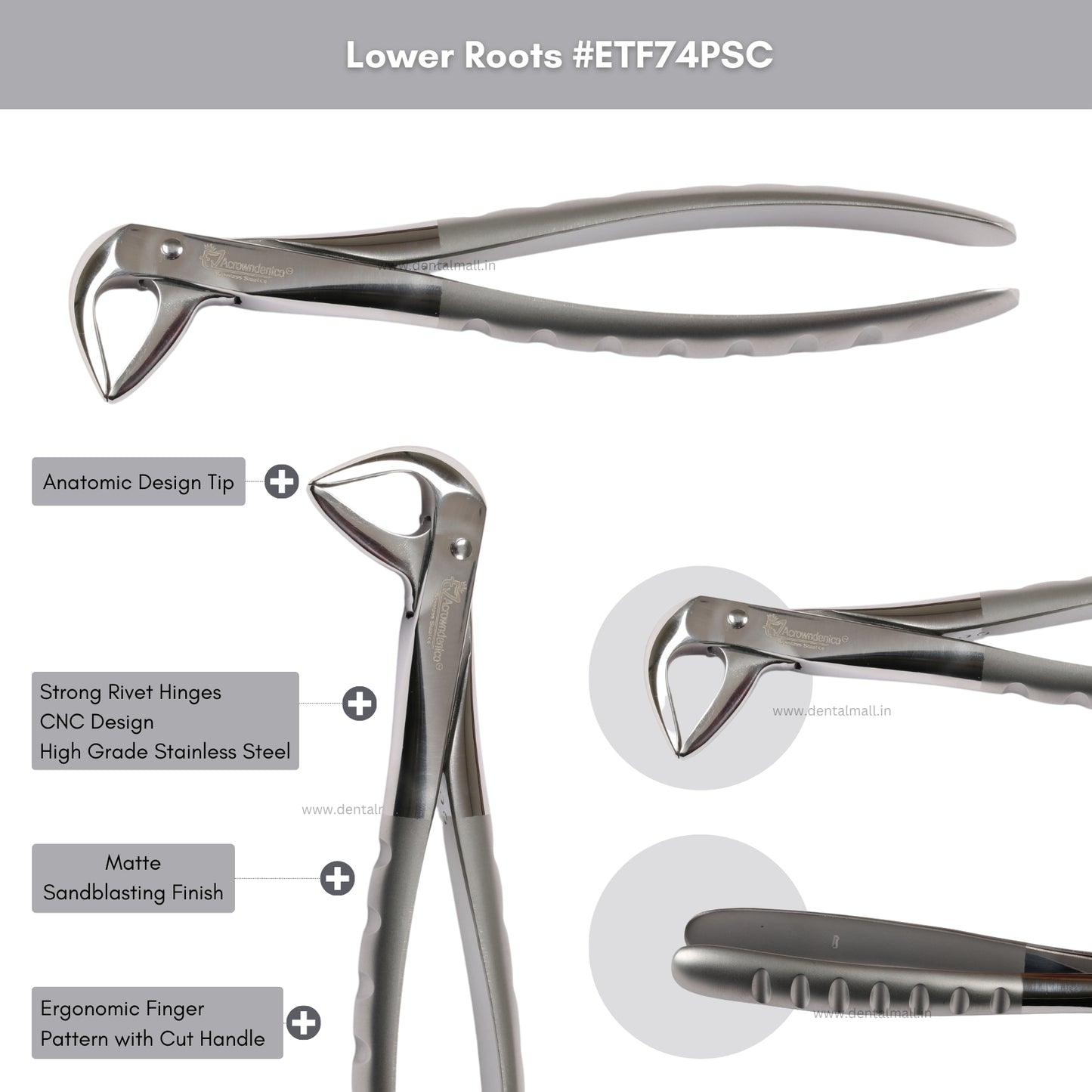 Extraction Tooth Forceps Kit Premium Quality Finger Pattern with Cut Handle Matte Sandblasting Finish, Set of 12 Pcs