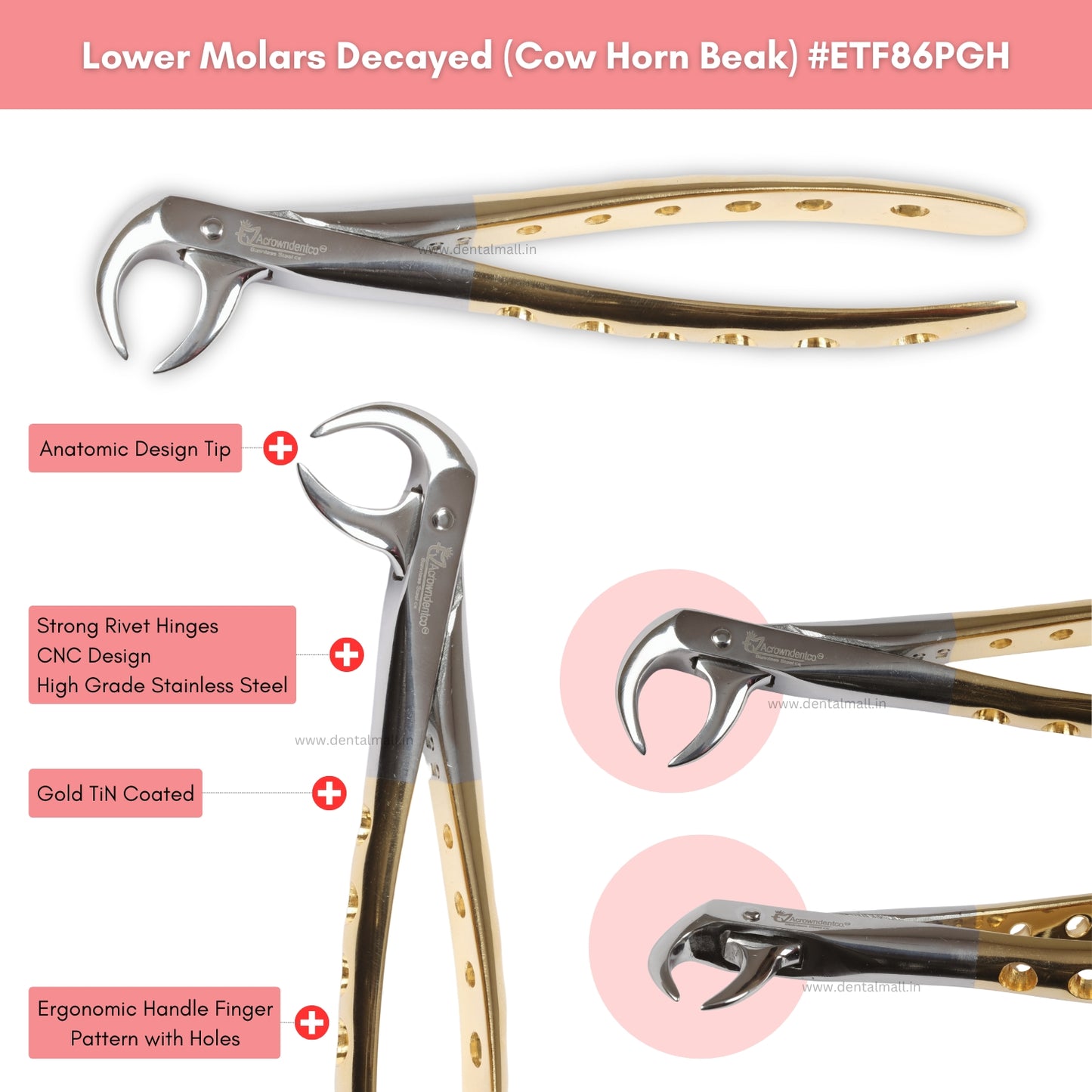 Extraction Tooth Forceps Kit Premium Quality Finger Pattern with Holes Gold TiN Coated Set of 12 Pcs #ETFK12PGH