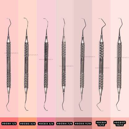 Gracey Curette Set Of 7 Pcs Ergonomic Premium Sandblasting Handle with Cross Serration Handle Pattern #GCSK7HH