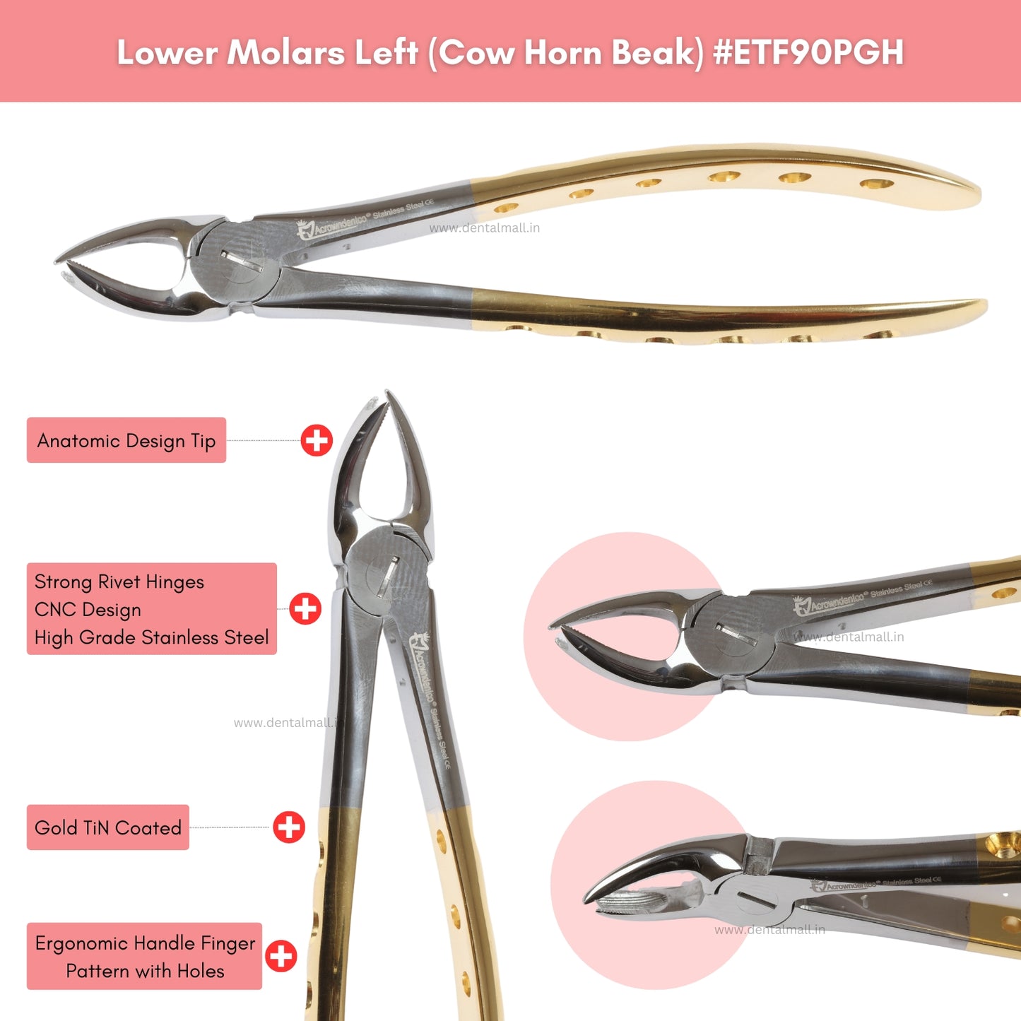 Extraction Tooth Forceps Kit Premium Quality Finger Pattern with Holes Gold TiN Coated Set of 12 Pcs #ETFK12PGH