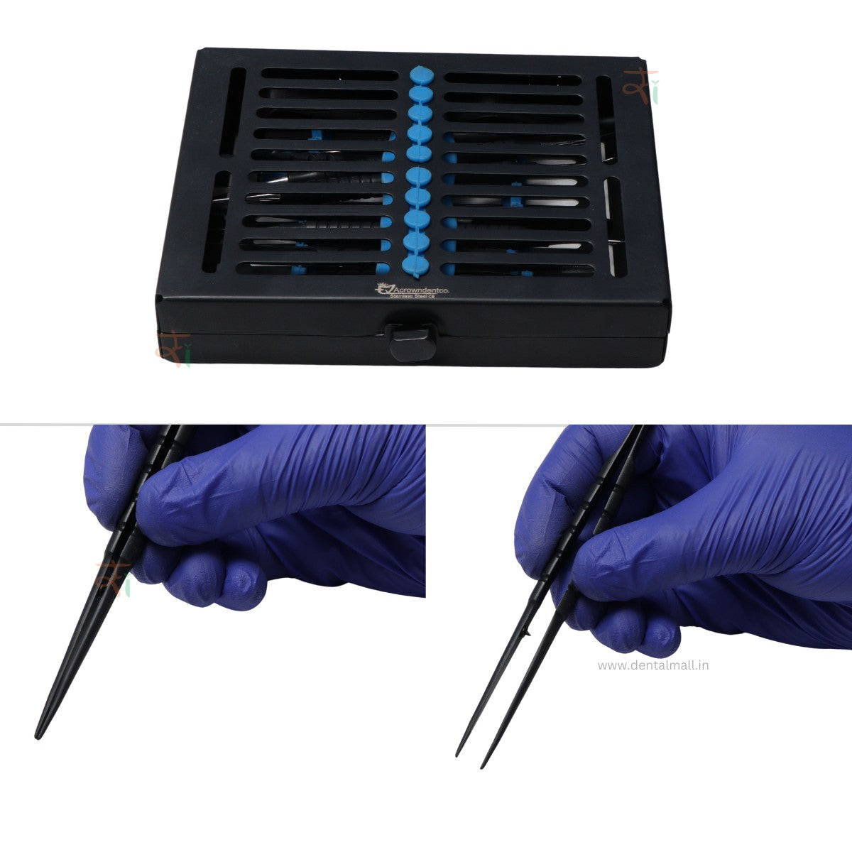 Micro Surgery Instruments Set of 10 Pcs – Black DLC Coated with Sterilization Cassette #MSIBDLCK10