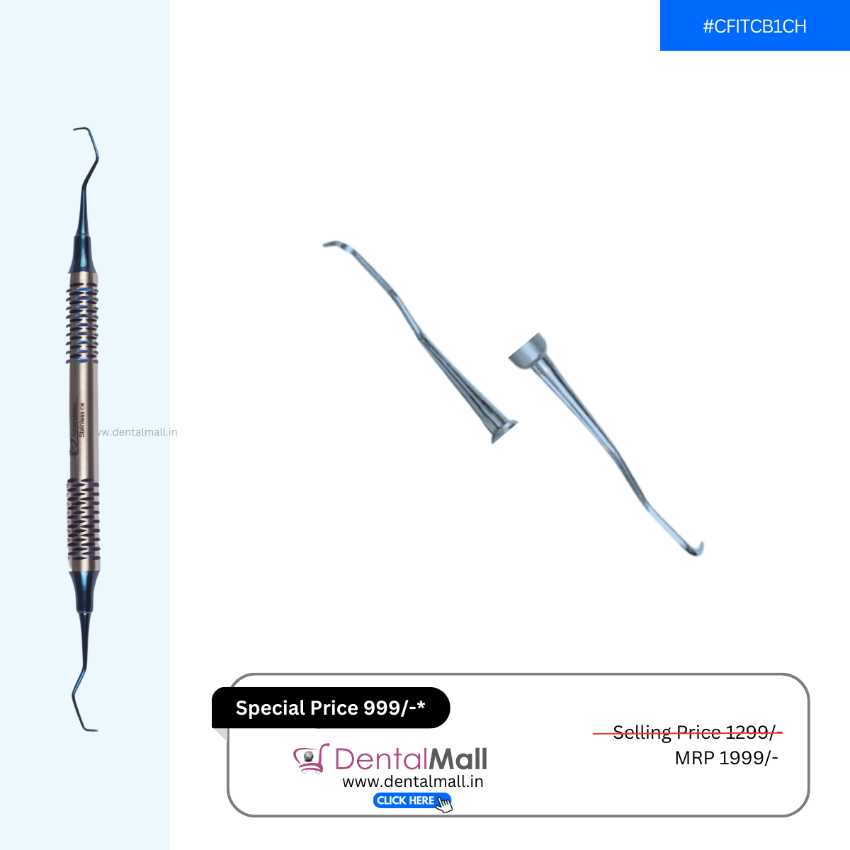 Gracey Curette Kit - Set of 7 (Blue TiN Coated Tips & SI-DALILA Cut Hollow Handle Pattern) #GCBK7CH