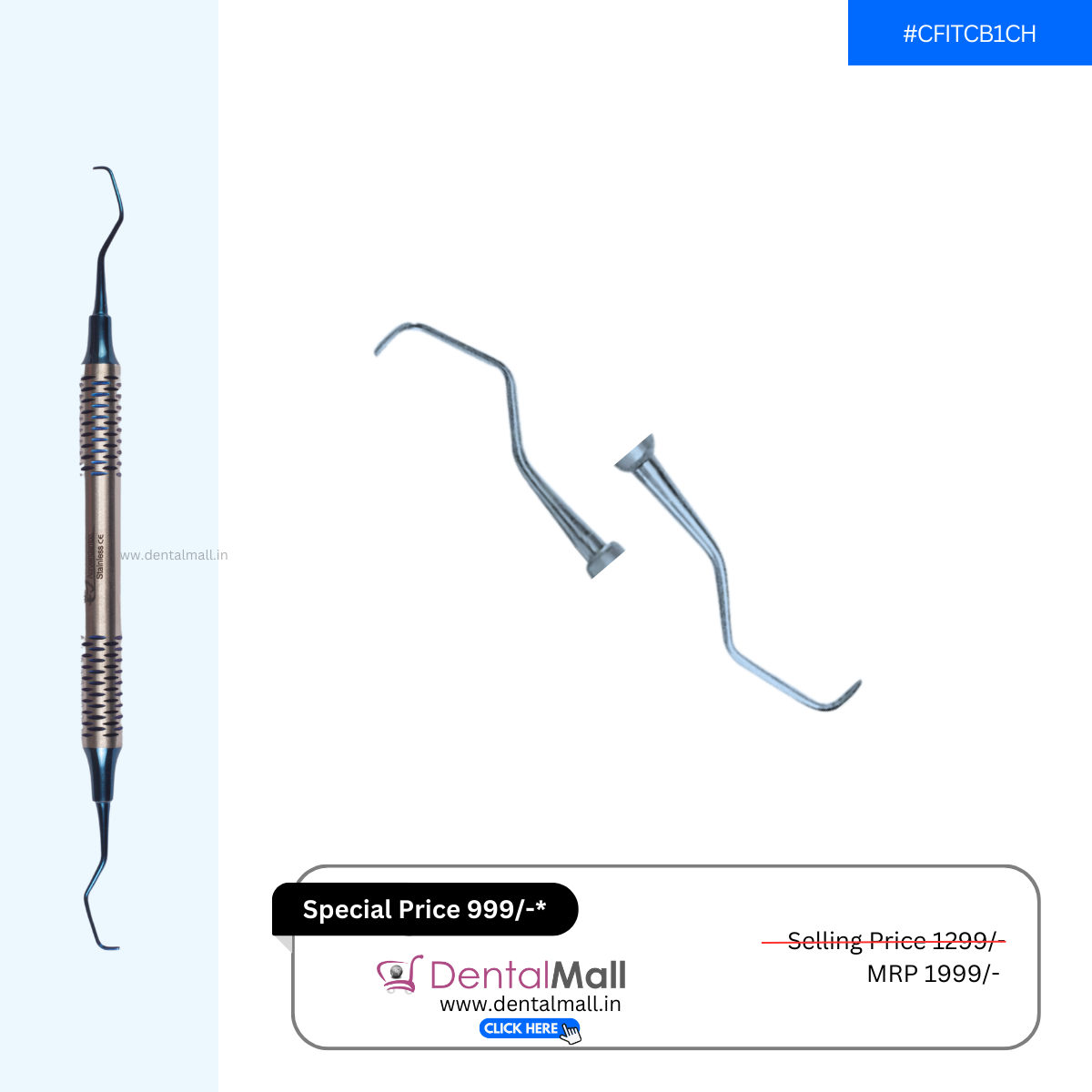 Gracey Curette Kit - Set of 7 (Blue TiN Coated Tips & SI-DALILA Cut Hollow Handle Pattern) #GCBK7CH