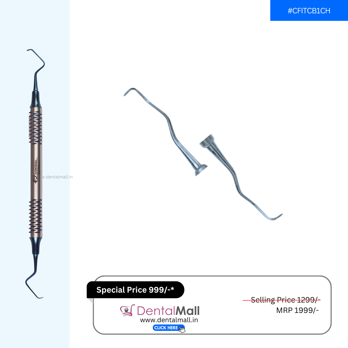 Gracey Curette Kit - Set of 7 (Blue TiN Coated Tips & SI-DALILA Cut Hollow Handle Pattern) #GCBK7CH