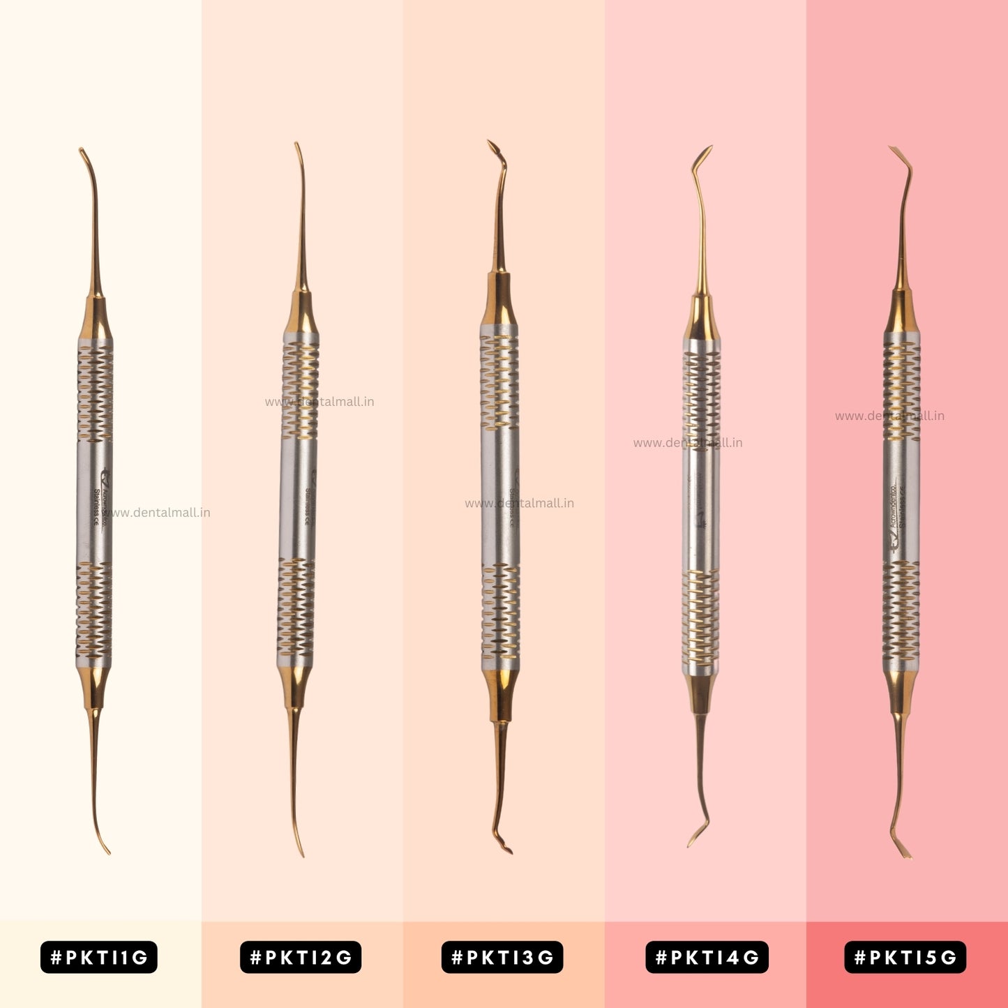 P.K. Thomas Modelling (PKT Carving) Instruments – Gold TiN Coated Premium SI-DALILA Hollow Handle Set Of 5 Pcs #PKTK5GCH