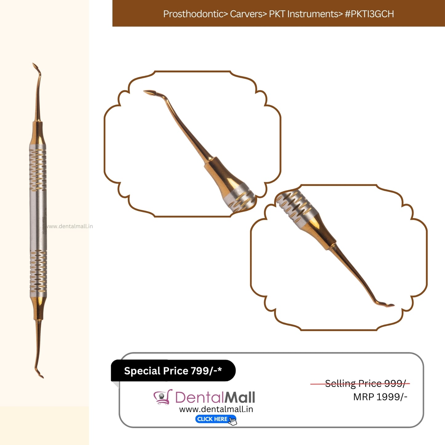P.K. Thomas Modelling (PKT Carving) Instruments – Gold TiN Coated Premium SI-DALILA Hollow Handle Set Of 5 Pcs #PKTK5GCH