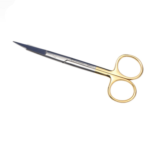 Scissors with gold handles on a white background