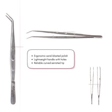 Set of tweezers with ergonomic design on a white background
