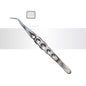 Stainless steel tweezers with a silver finish on a white background