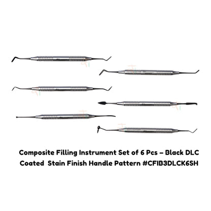 Composite Filling Instrument Set of 6 Pcs – Black DLC Coated  Stain Finish Handle Pattern #CFIB3DLCK6SH