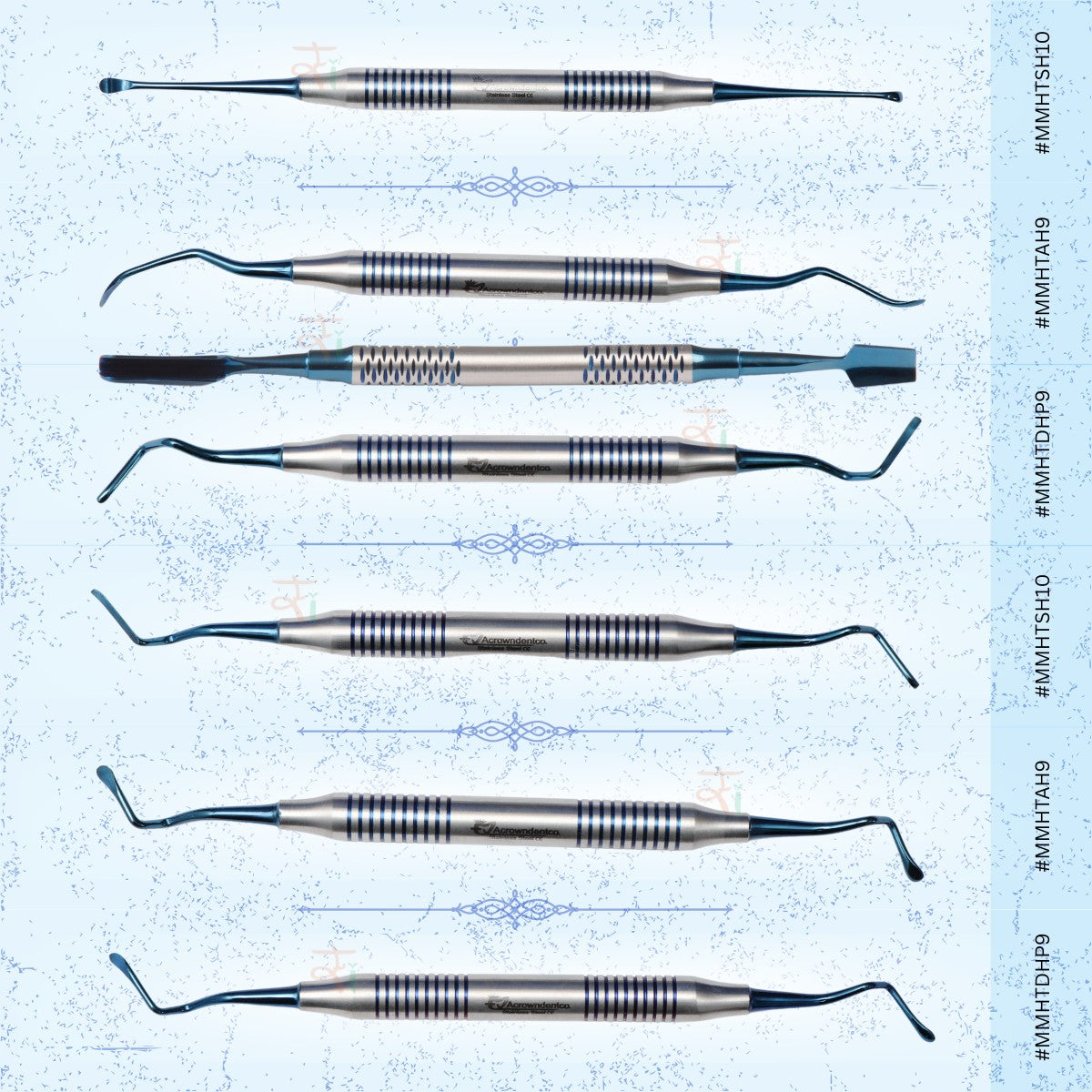 Sinus Lifting Instrument Set – 6 Pcs Blue DLC Coated Tips | Hollow Stain-Finish Ring Handles #SLIBDLCK6