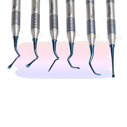 Sinus Lifting Instrument Set – 6 Pcs Blue DLC Coated Tips | Hollow Stain-Finish Ring Handles #SLIBDLCK6