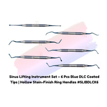 Sinus Lifting Instrument Set – 6 Pcs Blue DLC Coated Tips | Hollow Stain-Finish Ring Handles #SLIBDLCK6