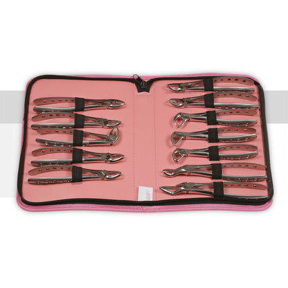 Extraction Tooth Forceps Kit Premium Quality Finger Pattern with Holes Handle Matte Sandblasting Set of 12 Pcs